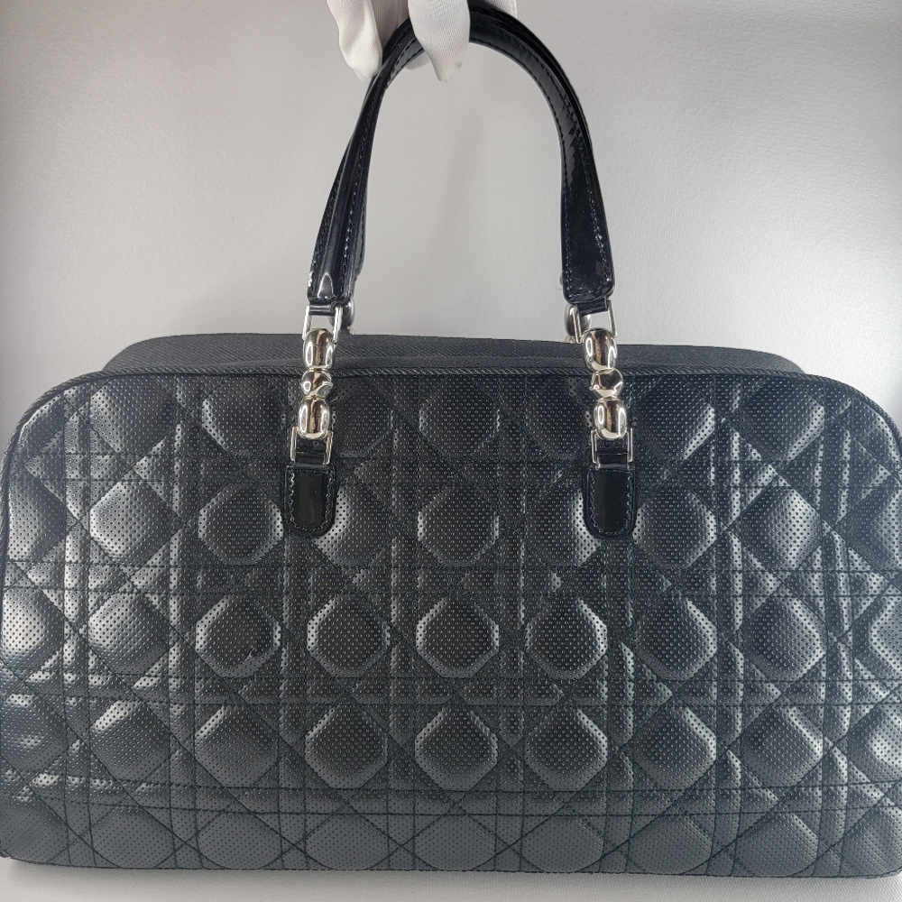 CHRISTIAN DIOR Perforated Cannage Denim Leather Handbag - Picture 2 of 8